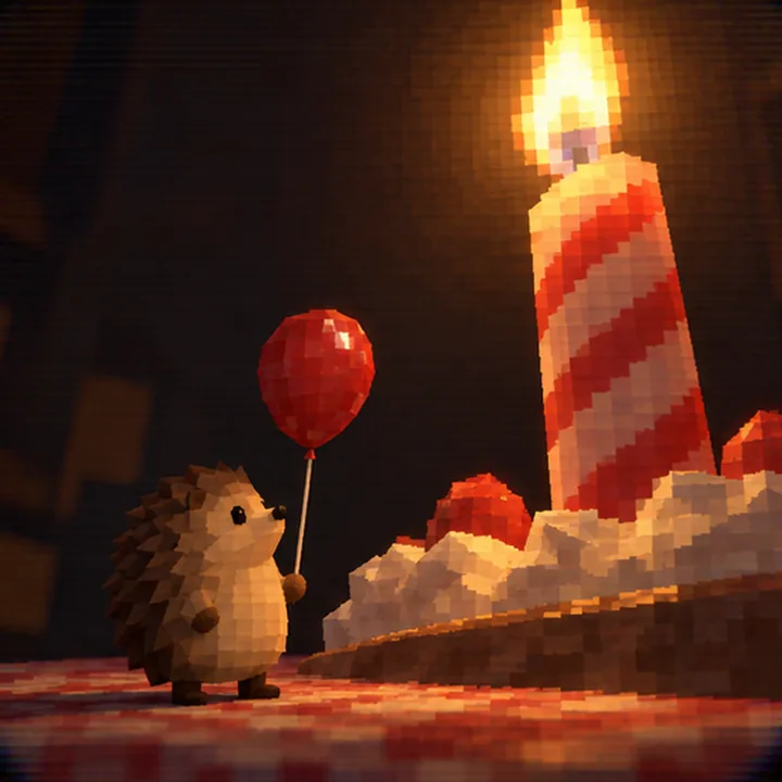 Hedge next to a giant birthday candle