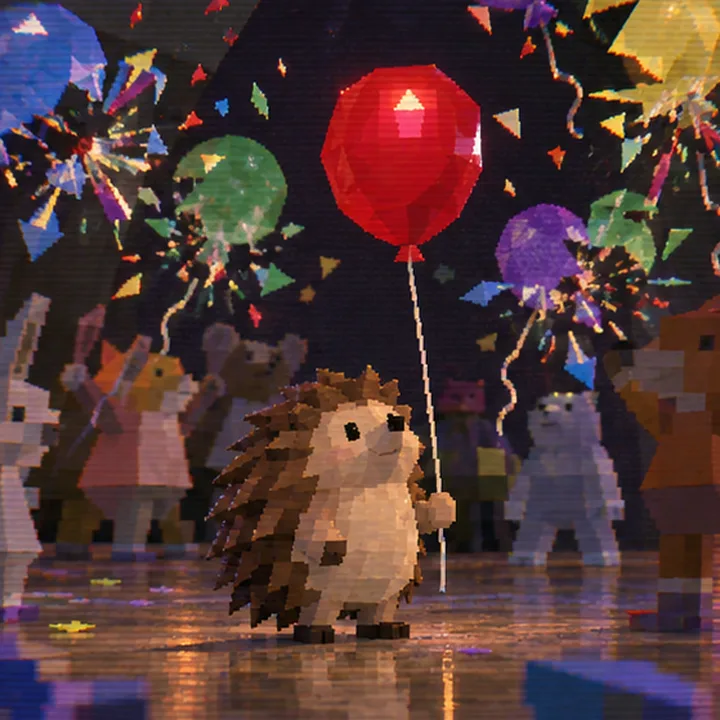 Hedge in a crowd of bursting party balloons