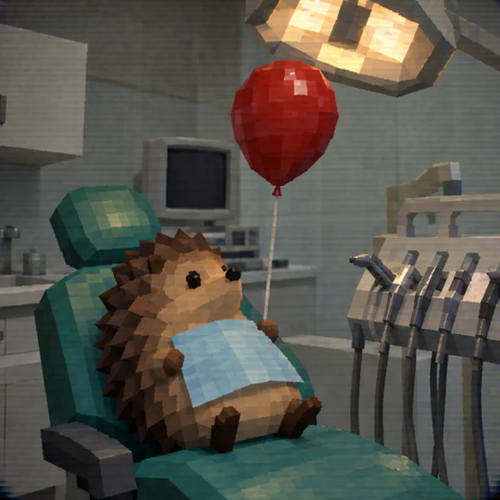 Hedge in a dentist's chair with the balloon